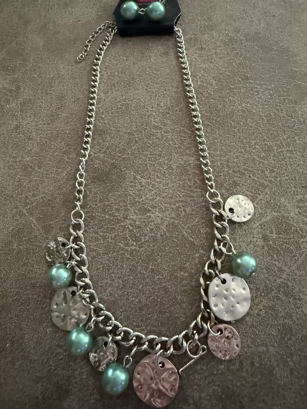 Silver Chain Necklace with Seafoam Green Beads - Women Jewelry